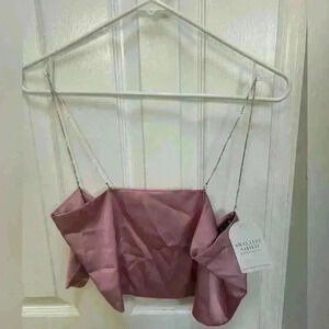 Backless Satiny Pink Crop Tank with Jeweled Spaghetti Straps Size S